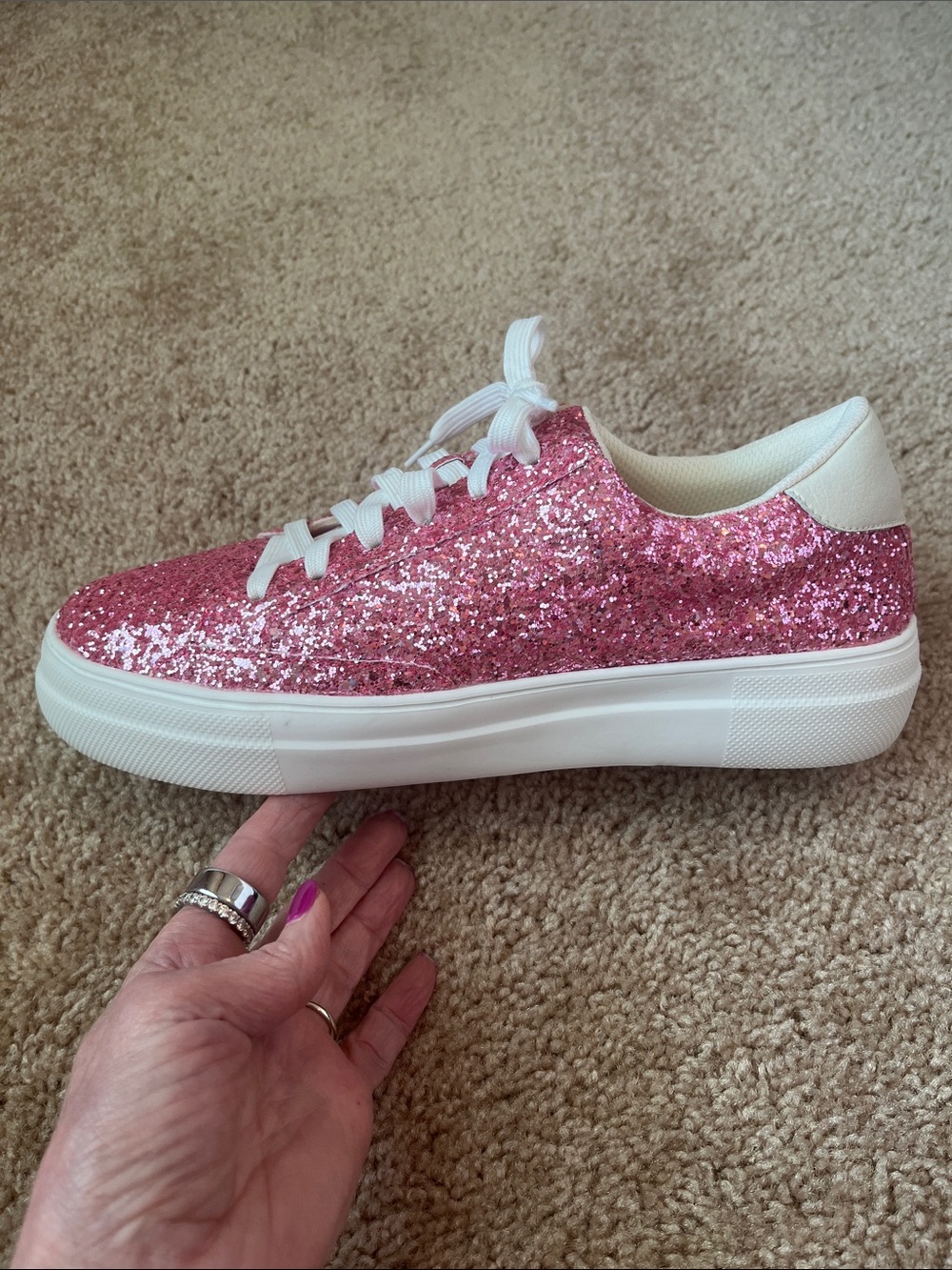 Hey Girl by Corkys Glaring Pink Glitter Sneakers - Picture 3 of 9